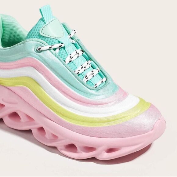 Chunky Platform Tie Dye Rainbow Sneakers Pink Mix - Picture 2 of 7